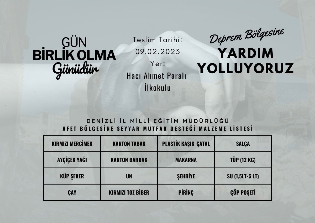 HacParal's tweet photo. Gün BİRLİK OLMA Günüdür.#deprem https://t.co/WNHy57wbqj