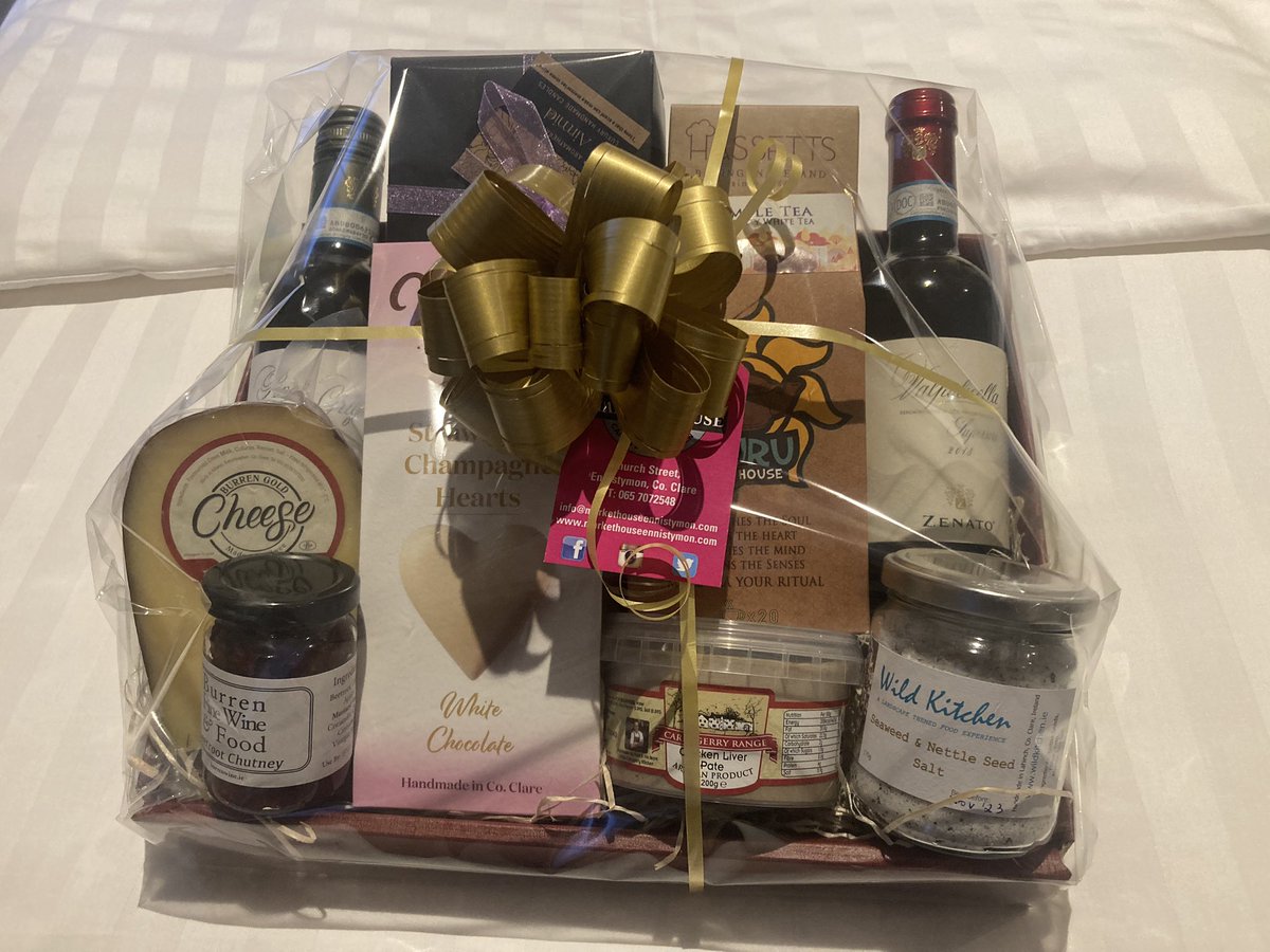 I needed a #ThankYou gift for tourism colleagues. This local food/craft hamper perfect for the job - thanks with a #senseofplace. From @markethouse2015 and featuring @wildoonagh @AirmidIreland #BurrenGold cheese @aillwee @WildeIrishChocs @guruteahouse @carrygerryhouse + others!