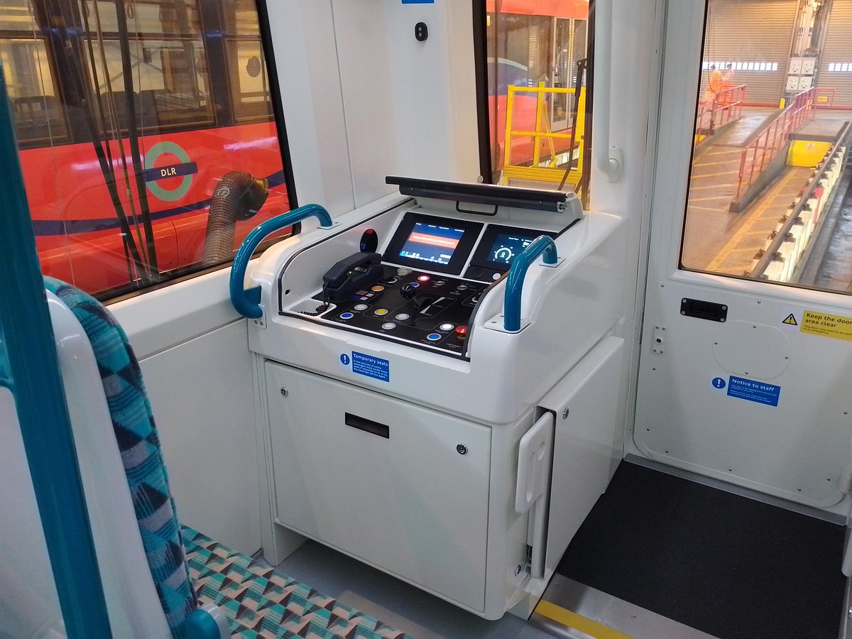 A first glimpse of the new DLR B23 stock at a foggy Beckton depot this morning. Type testing to commence in next 2-3weeks following delivery of the 2nd of 54 trains from <a href="/CAFRailUK/">CAF Rail UK Limited</a>