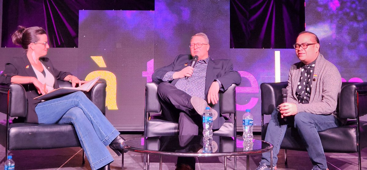 Fireside chat <a href="/csaeconnect/">CSAE</a> #teteatete2023 with Kurby Court &amp; Jason Fajardo <a href="/CTCC_Calgary/">Calgary TELUS Convention Centre</a> who put EDI&amp;A in action everyday. Thanks <a href="/TheJenBeatty/">Jennifer Beatty</a> for moderating this important conversation.