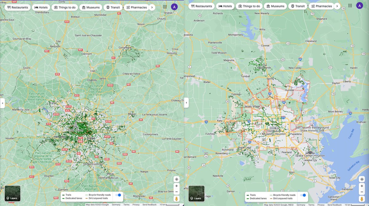 Arxoss's tweet photo. @charliewrich Ok I'll bite. Love both cities but cannot ignore the attempt to pass a car centric city as a better urban design for the people living there. We need less cars and more people/bikes on city streets! https://t.co/KpSGj6Ho5H