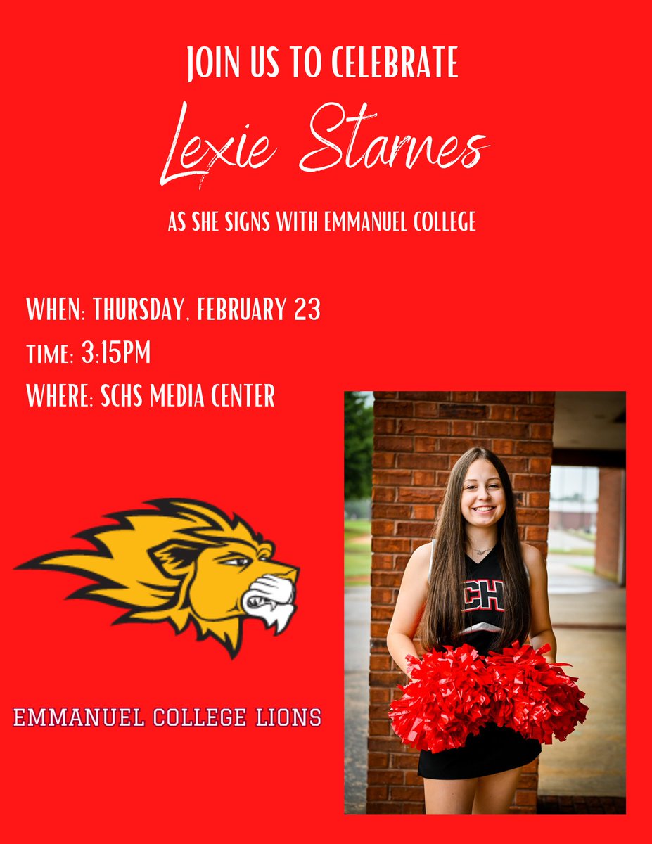 We are excited to announce our first signing for SCHS Cheerleading. Congratulations Lexie!