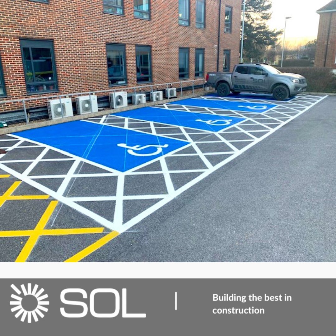 SolServices7's tweet photo. Great work on this car park in Weybridge. The colours and markings look fantastic. 

#carpark #linemarking #electricvehicles #disabledparking #parking #construction #commercialconstruction #electrical #mechanical #warehouse #refurbishment https://t.co/6lmCI1mBBk