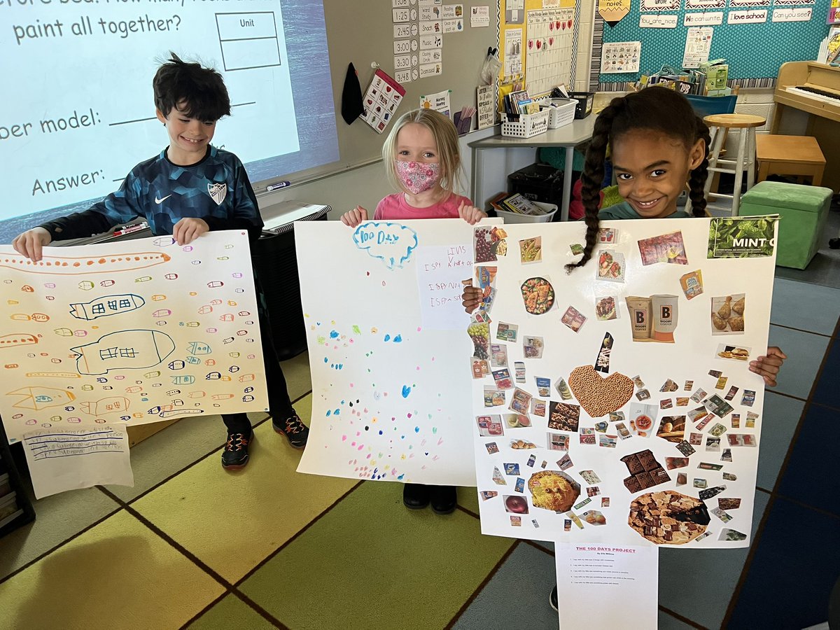 cs1stgrade's tweet photo. Our first graders are getting excited for the 100th day of school on Friday! Here are some of the 100s collages that they have created! 💯 #100DaysOfFirstGrade @A2schools https://t.co/XyytQeAJhR