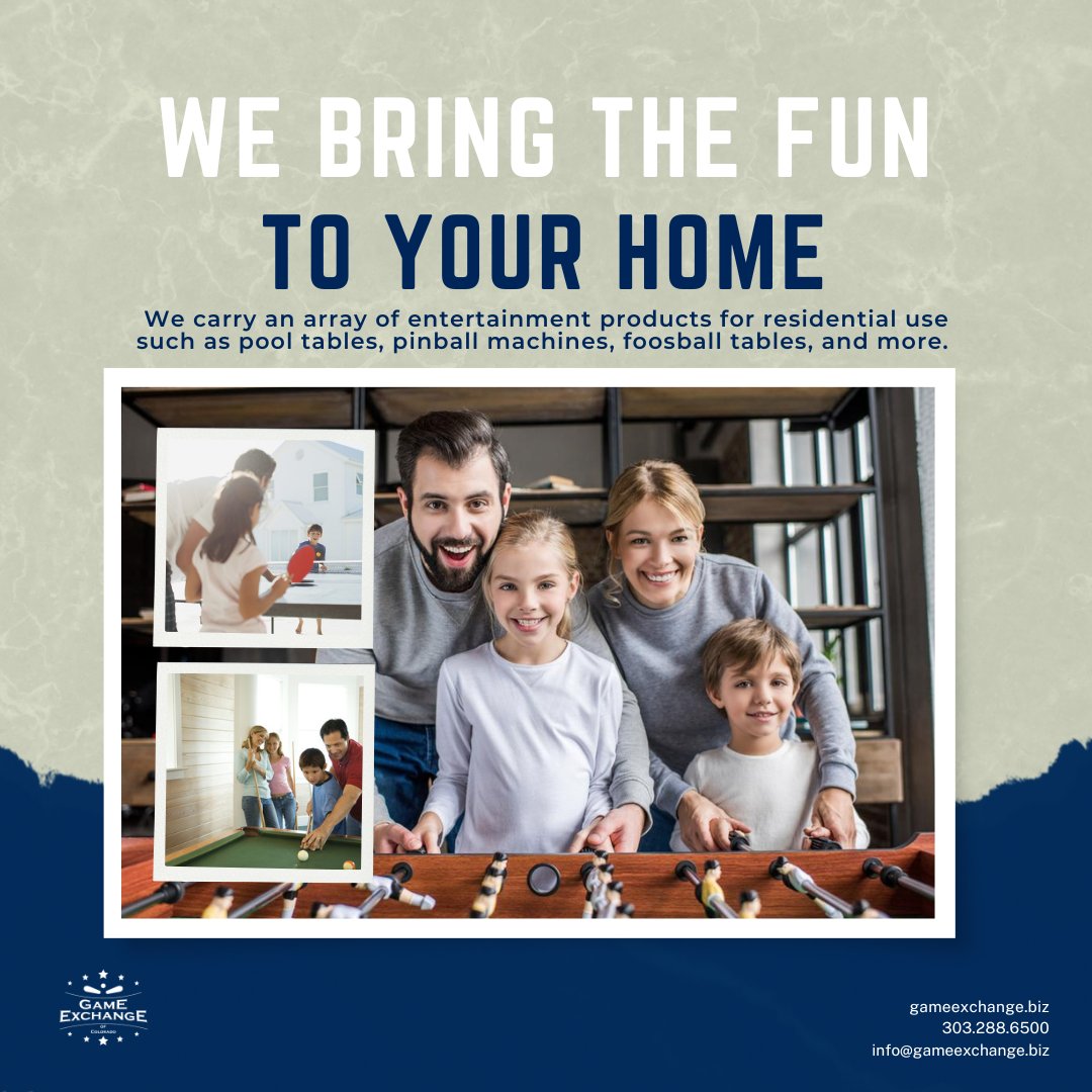 GameExchangeCO's tweet image. At Game Exchange, we bring the fun to your home. We carry an array of entertainment products for residential use. 

Game Exchange site: bit.ly/3I79khJ

#GameExchange #GameExchangeofColorado #entertainmentstore #pinballmachines #pooltables #foosballtables