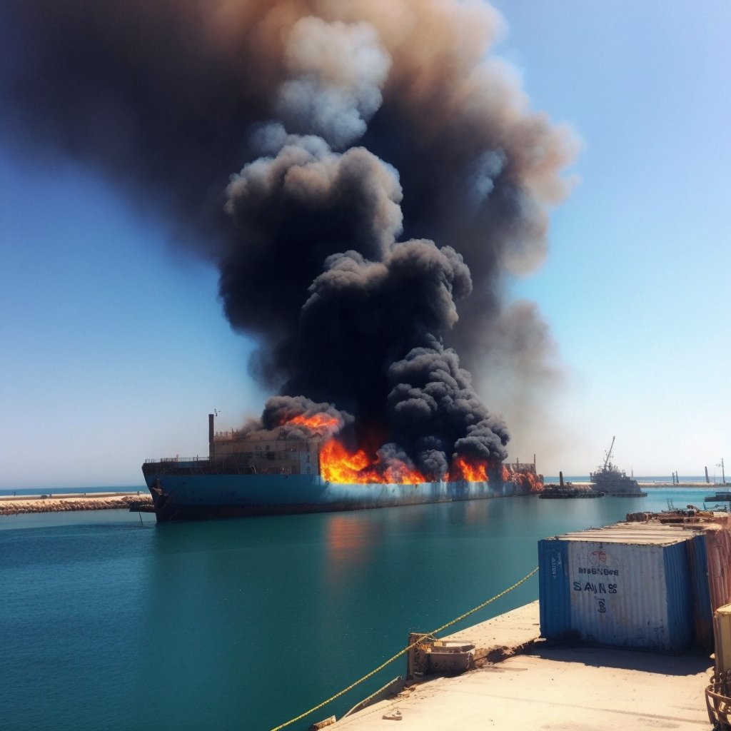 NfpConsumption's tweet photo. Fire at Iskenderun port extinguished

#Turkey #TurkeyEarthquake #Fire #iskenderun  #BBC #BreakingNews #Breaking_News #midjourney #AIArtworks https://t.co/AeZLMzrXr6