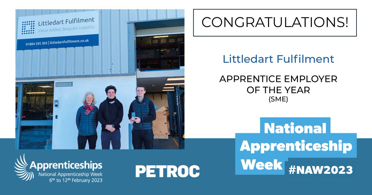 Petroc Apprenticeship Awards 2023!

We are delighted to announce the winner 🏆 of the Apprentice Employer of the Year (SME) category is... Littledart Fulfilment

Congratulations!! 🎉
￼
#NAW23

Find out how you could become an apprenticeship employer, email: business@petroc.ac.uk