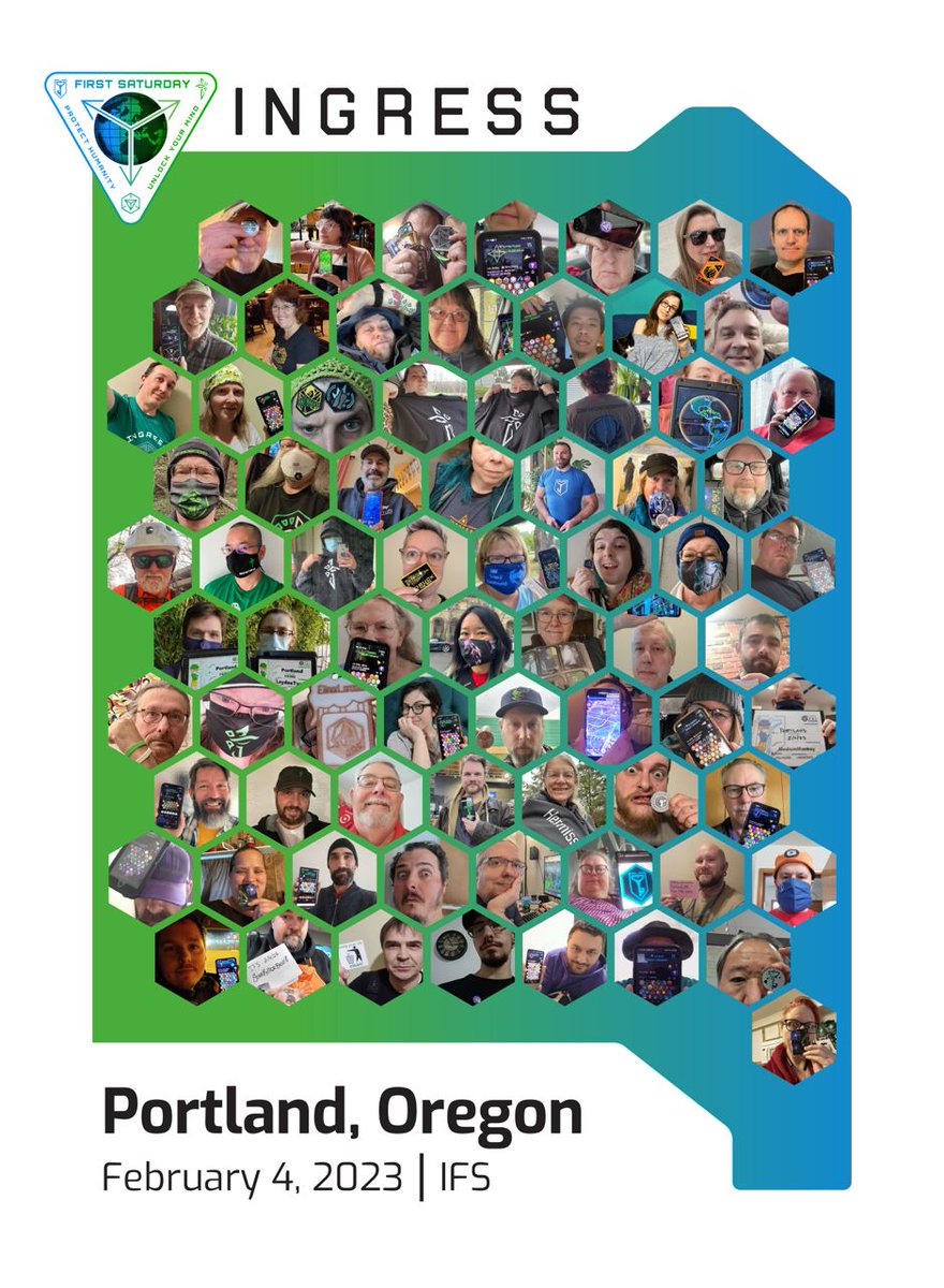 Portland's February First Saturday had 90 agents join us! 👏📱

Taking the crown, the Enlightened won with 23,796,764 XM recharged. 💚

Here's our photo collage of agents who sent in selfies during the event. 📸

#IngressFS #pdx