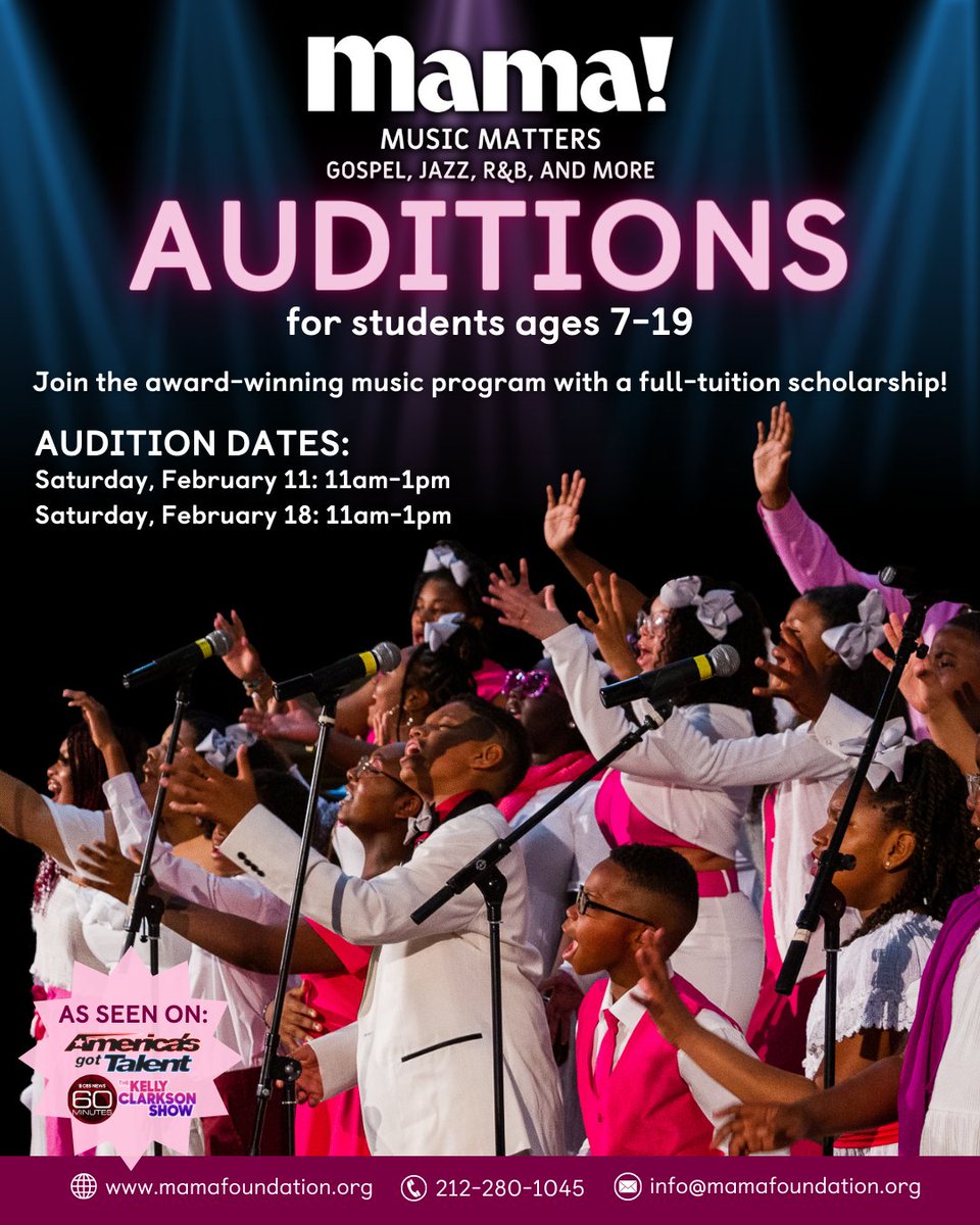 MaMusicProgram's tweet photo. We're so excited to welcome new and returning students for the Spring semester! Auditions are this Saturday and next Saturday, so register today at https://t.co/A0S2Rk4Teg, and come join us in making a joyful noise!🎤 

#MamaFoundationForTheArts #MamaMusicMatters #NYC #Harlem https://t.co/IVfWsXr4vM