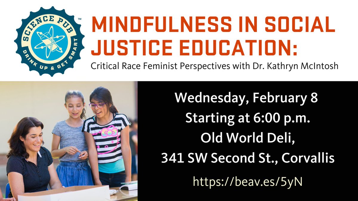 OSU_Education's tweet photo. TODAY: A cold drink, some hot food and thought-provoking conversation! Join Dr. Kathryn McIntosh at the Old World Deli in downtown Corvallis for a #SciencePub lecture on mindfulness! Details and registration on the OSU Event Site: https://t.co/AsPQh7GBHw #PeopleofCoEd https://t.co/1iIzJnKUC0