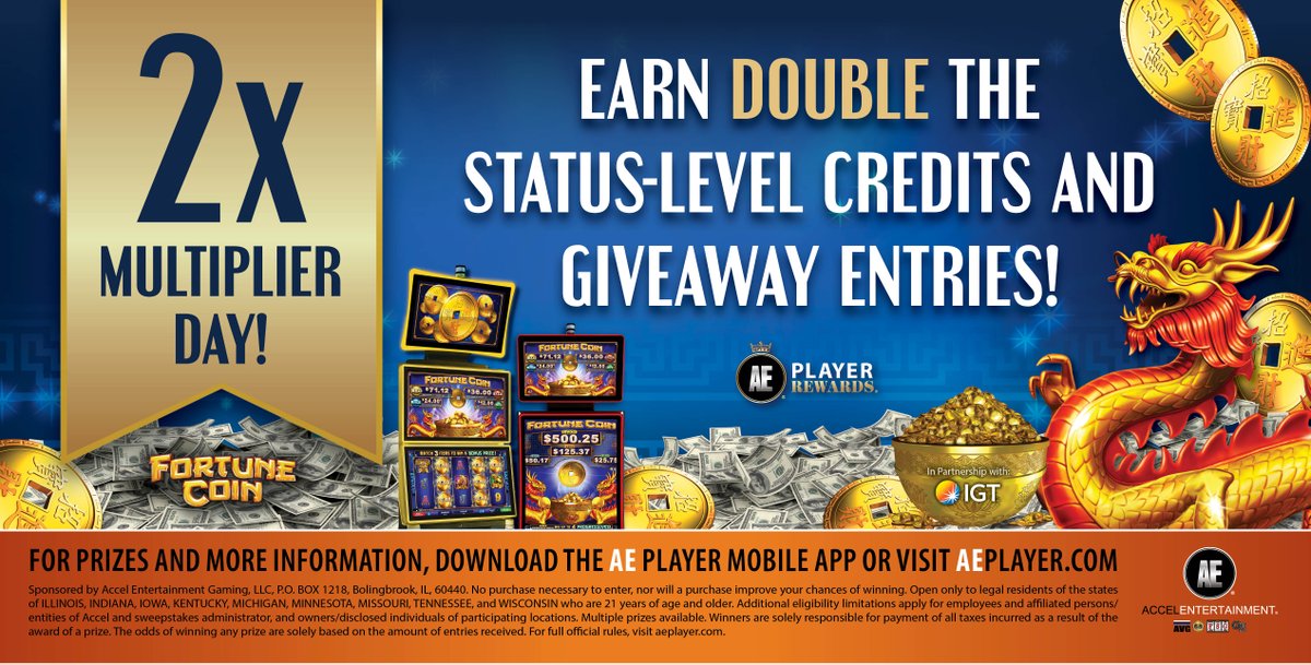 AccelEntertain's tweet photo. That’s right today is a MULTIPLIER DAY!!! Check out your favorite AE location today and check in for AE Player Rewards and earn 2’XS THE CHECK INS!!! https://t.co/XnoJwtVlLs