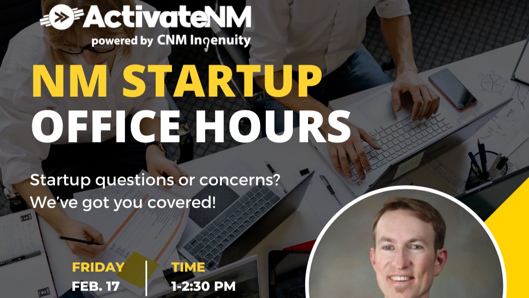 ActivateNM's tweet photo. Bring your #startup needs on Feb. 17 from 1-2:30PM as we are joined by Andrew Clark from Hoonify! We will have a variety of spaces set up to discuss security applications related to the startup process.

Register for FREE here: https://t.co/ja4UAj9l7e

#ActivateNM #entrepreneur https://t.co/vmXStSsQF1