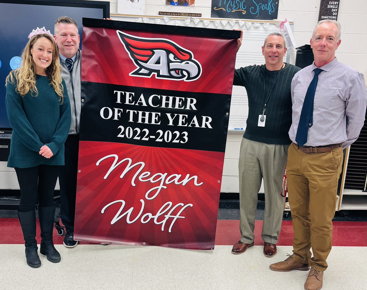 Pae_AllentownHS's tweet photo. Taking time to recognize our Teacher of the Year for Allentown High School, Megan Wolff!  With a little help from some friends and previous TOY recipients!  Congratulations!!! https://t.co/MzWzT7ET29