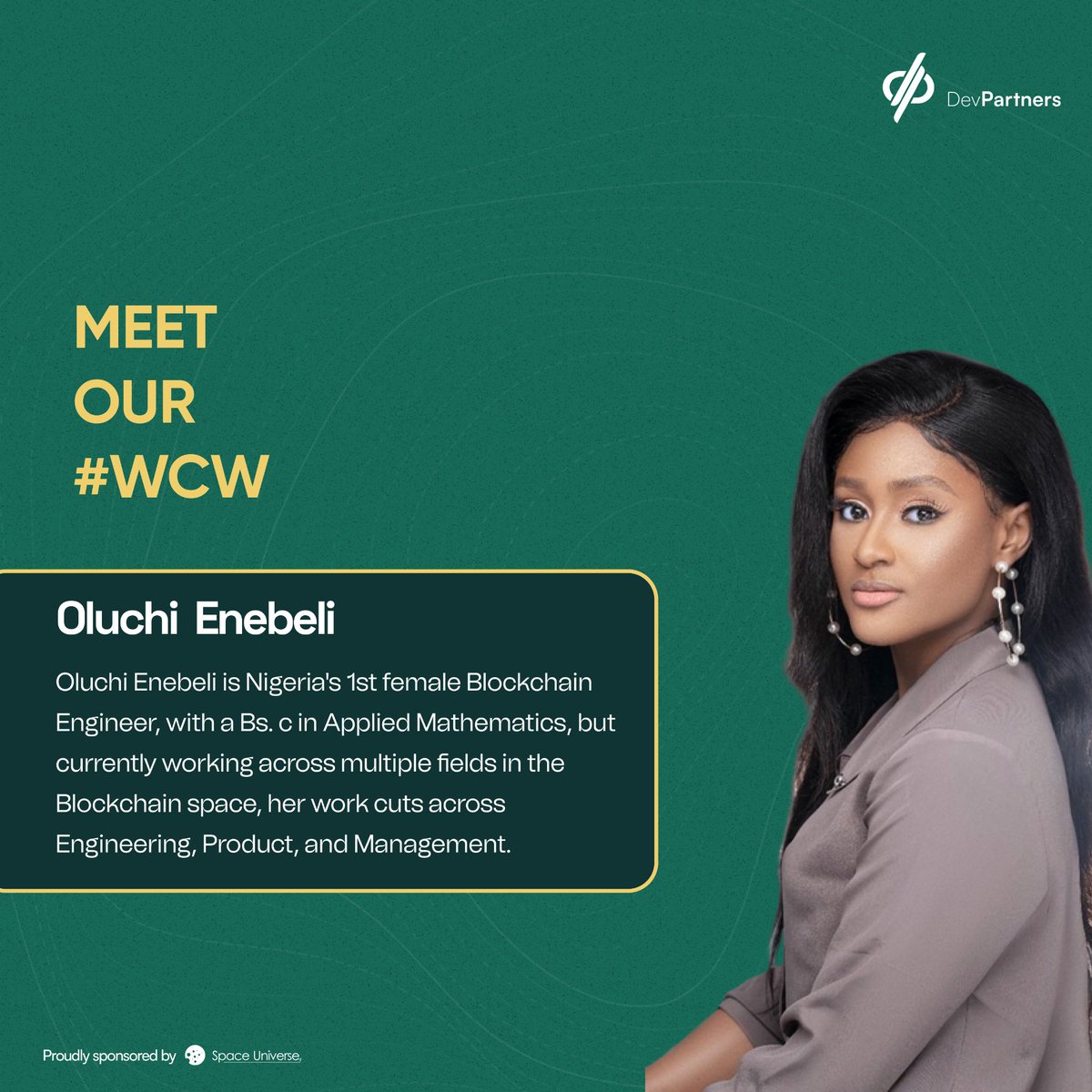 DevpartnersAfri's tweet photo. For this week, we celebrate Oluchi Enebeli for making outstanding impact in the Nigerian tech world.
#devpartners #techlife #digitallife #techlover https://t.co/EOACCQUmty