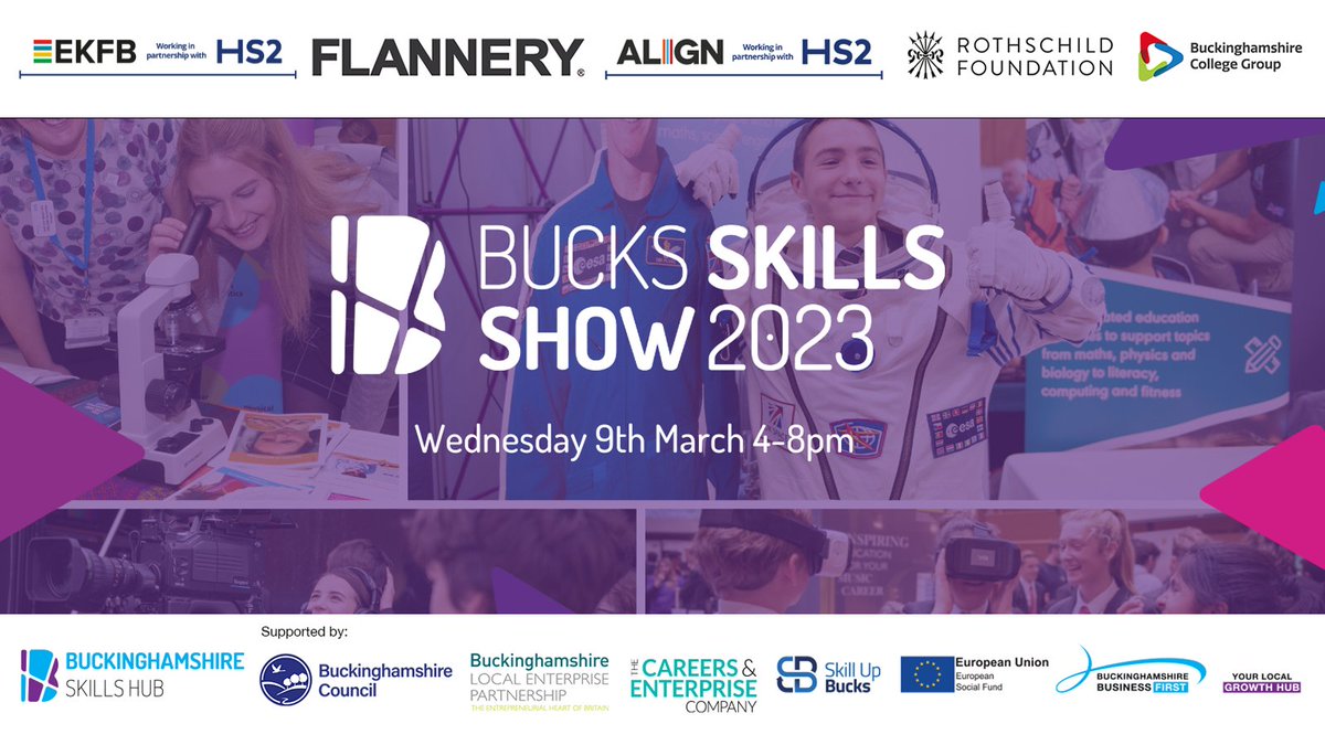 BucksSkillsHub's tweet photo. Looking for a career change? Need a new challenge?

Meet your future #employer at the #BucksSkillsShow!😁🎯

📌 8th  Mar, 4-8 pm.

Be inspired, be prepared, and plan for the future > https://t.co/MugGCCztkJ

🌟 #EKFB #AlignJV @FlanneryPlant #RothschildFoundation @BucksCollGroup🌟 https://t.co/J7sMlTh2kN