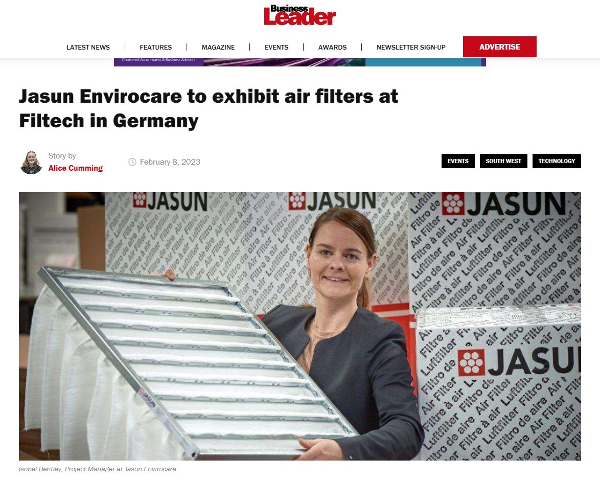 JasunPlc's tweet photo. A HUGE ‘thank you’ to @BLeaderNews for their recent coverage of our news that we’re off to Germany next week for #Filtech. Read all about it on their website! https://t.co/rusdP5drq9 https://t.co/ydqQSUivCE