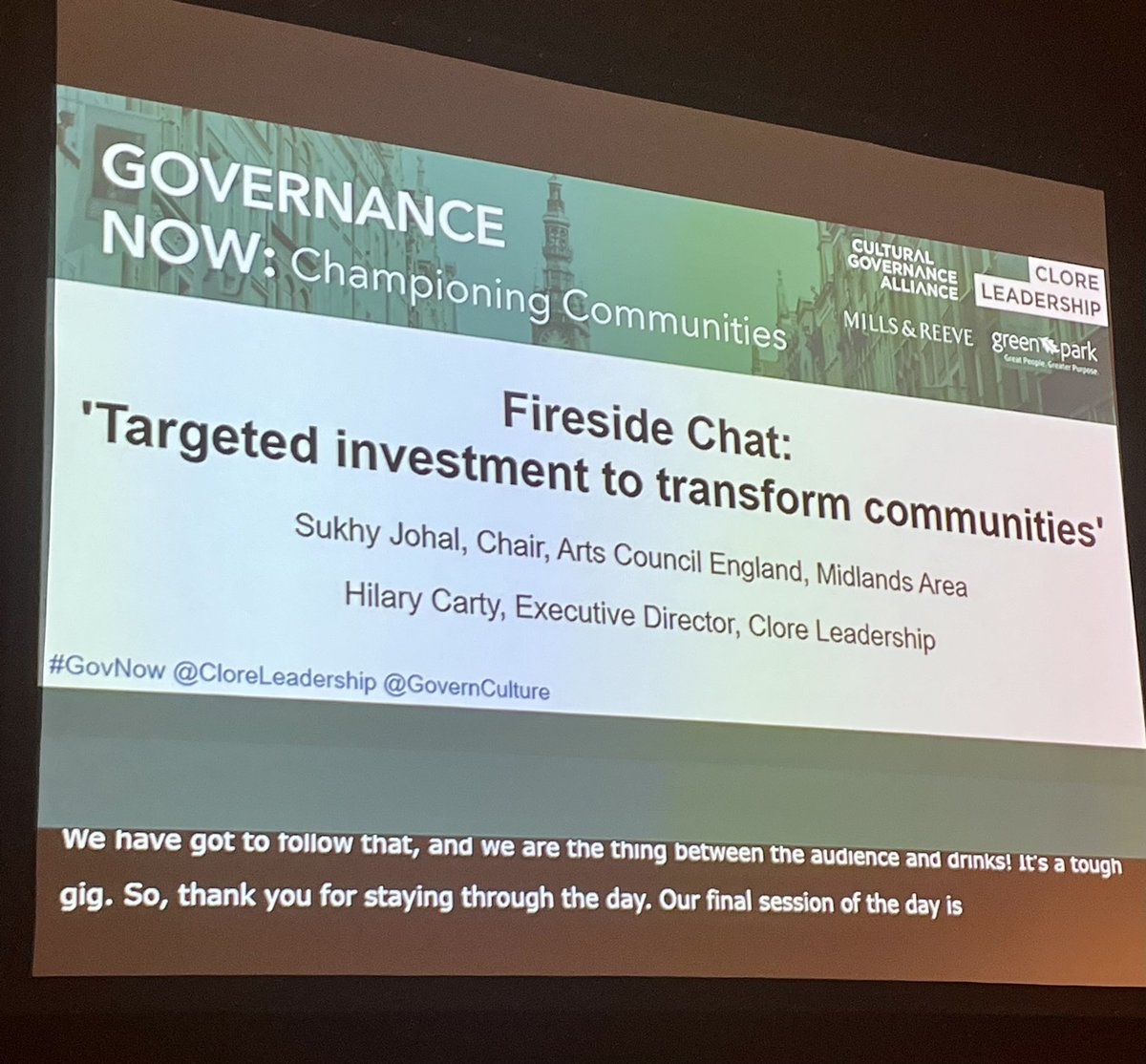 somaro_s's tweet photo. Last session of the day
‘Targeted investment to transform communities’
Sukhy Johal, Arts Council England, Midlands Area
@HilaryCarty, Executive Director, Clore Leadership 
#GovNow https://t.co/xEoBuZXTGK