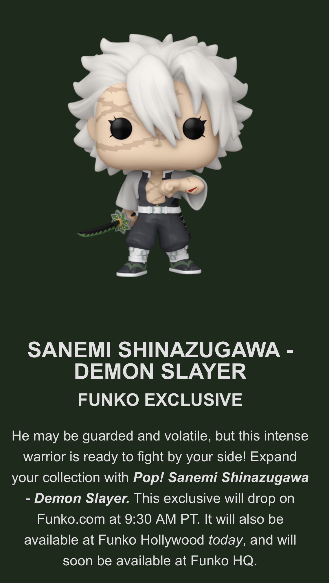 POP! Animation: Demon Slayer - Sanemi Shinazugawa (Funko Shop Exclusive)