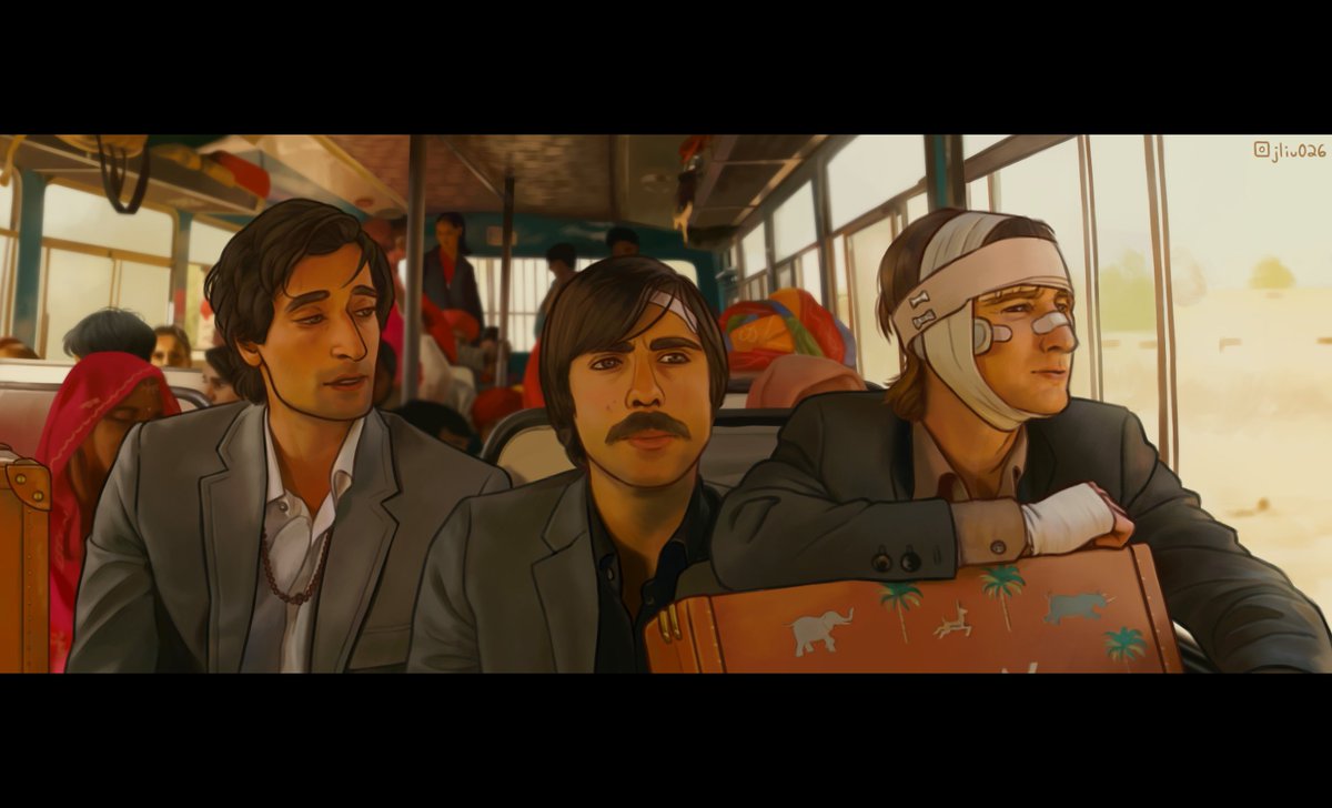 Darjeeling Limited screenshot redraw #owenwilson #AdrienBrody #jasonschwartzman