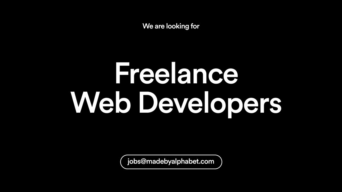 madebyalphabet's tweet photo. We're on the lookout for Freelance Web Developers to work on a wide range of super exciting projects this year! Send web links / portfolios to  → jobs@madebyalphabet.com https://t.co/lP5juKq6fm