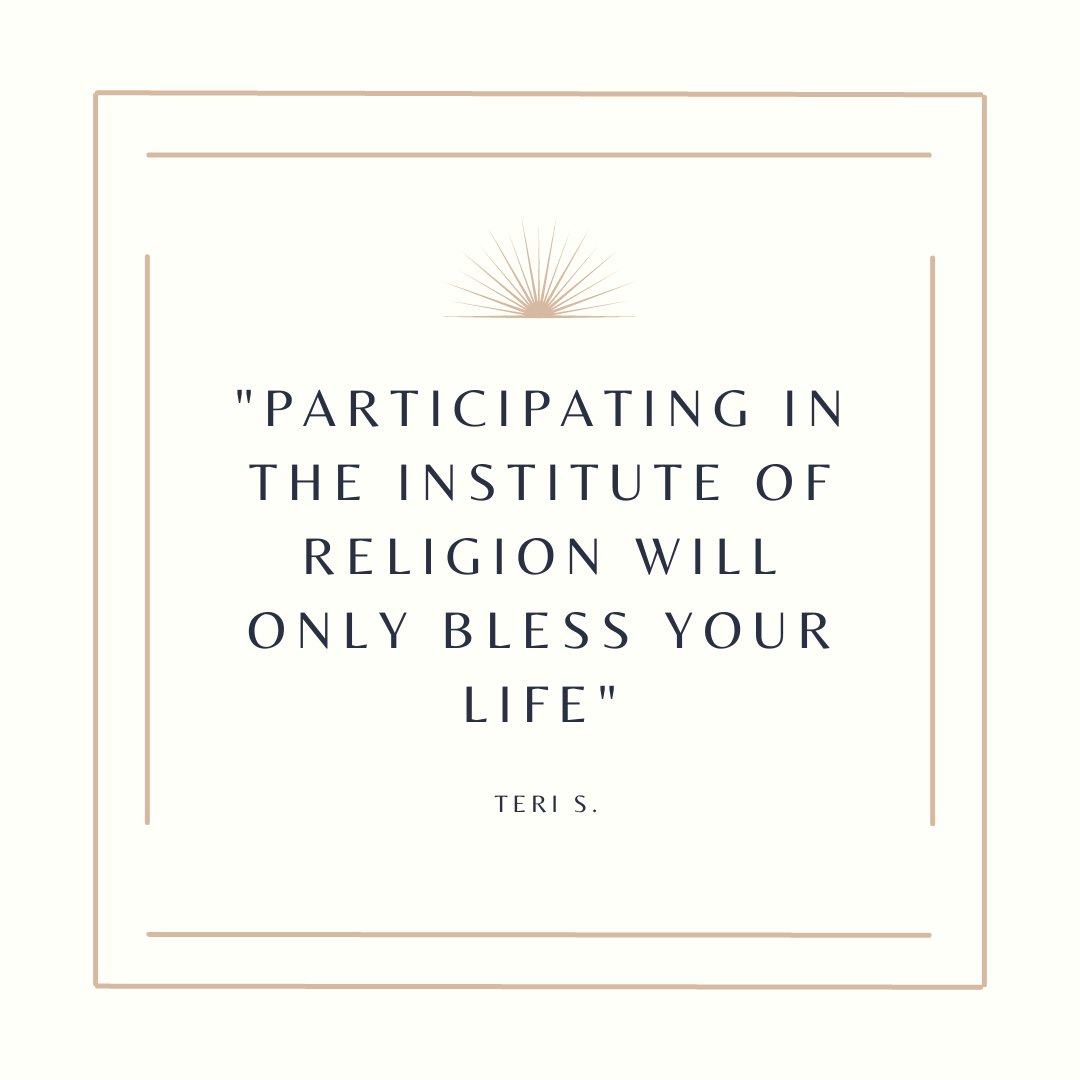 OL_Institute's tweet photo. Teri shares: "I really enjoy coming to know the Savior better through my Institute of Religion studies. I also love how it brings the Spirit closer and that continues through to my non-Institute classes as well."
#InstituteofReligion #studentquote https://t.co/4ICl1PeQcr