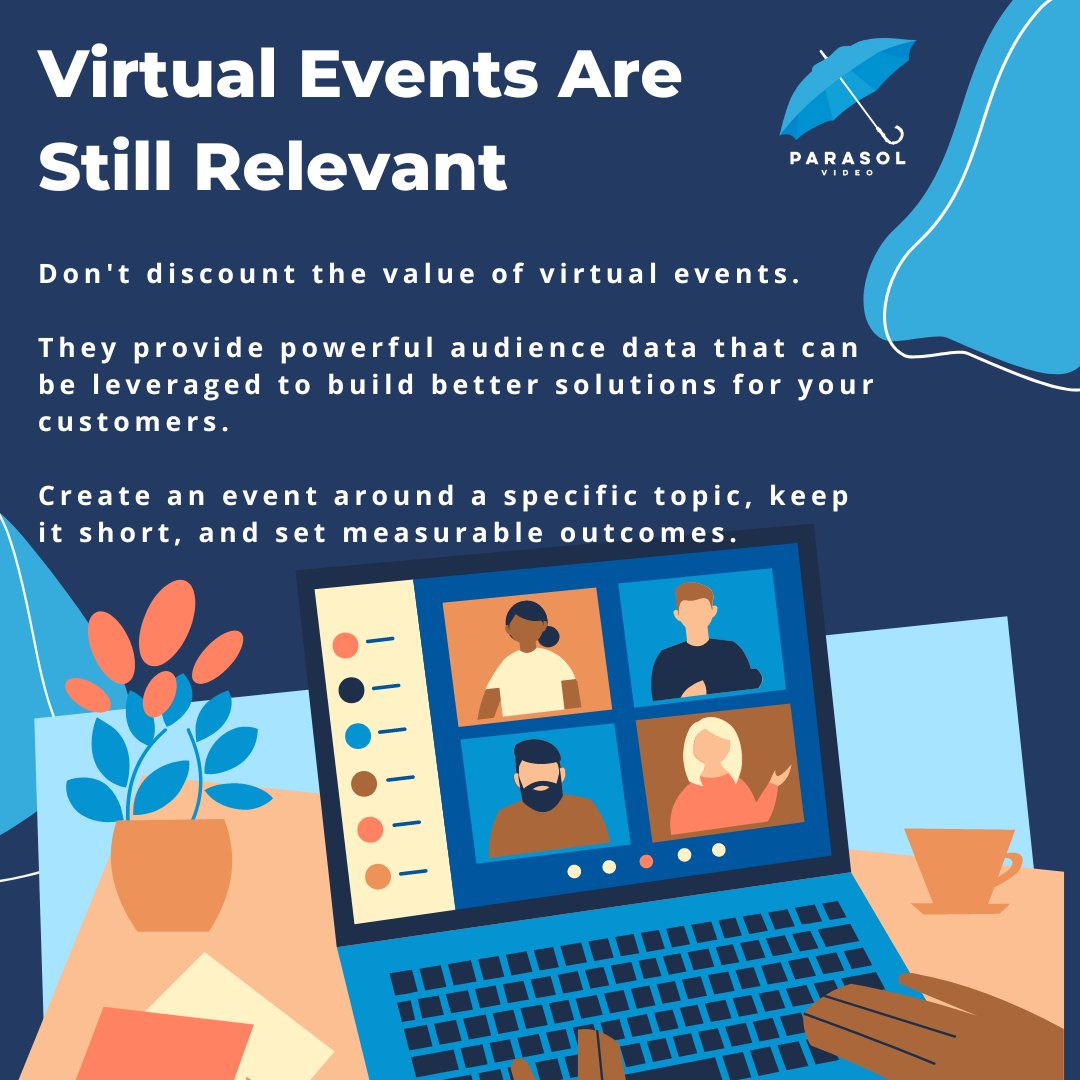 parasolvideo's tweet photo. Remember that virtual events still have their purpose IF you know how to leverage them correctly.

Use them to build your audience, connect with your customers, and drive critical decisions in your business.

#virtualevents #customerconnection #datadrivendecisions https://t.co/HMyOhonj72