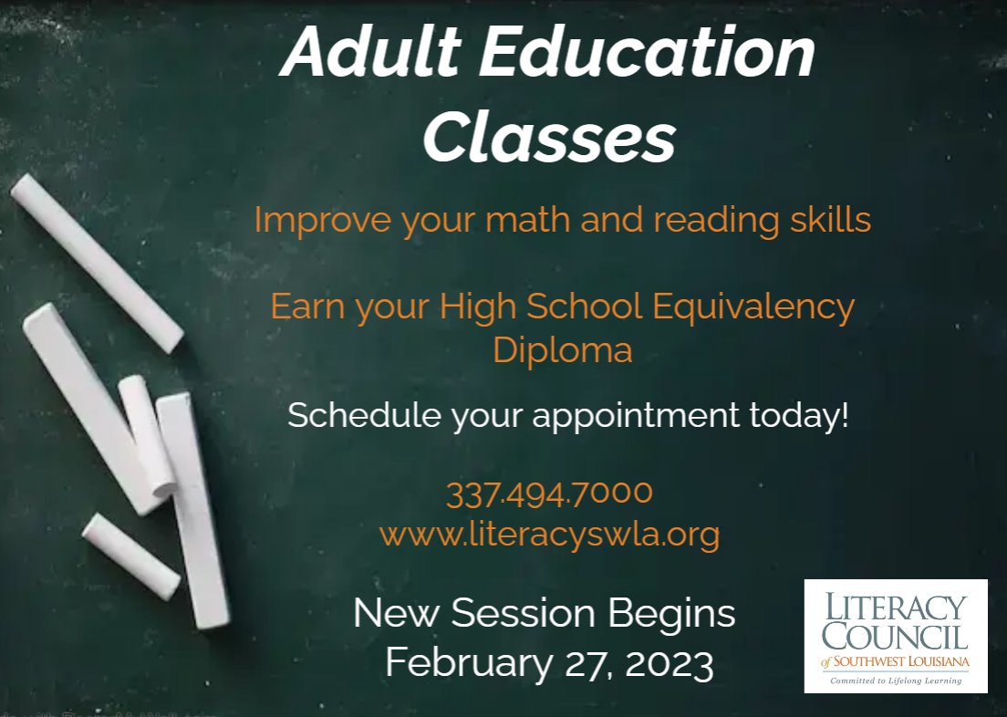 LiteracySWLA's tweet image. Register now for free adult education classes! Morning and afternoon testing slots are available every Tuesday, Wednesday &amp;amp; Thursday!