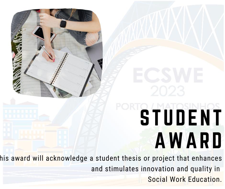 You haven't applied yet?
EASSW launched three Social Work Education awards at the EASSW Conference in Porto.

Calls are open until  24th of April 2023. 

More info at eassw.org/awards-nominat…
Clock is ticking ! 🏆

#eassw #ecswe2023 #porto2023 #socialworkeducation #socialworker