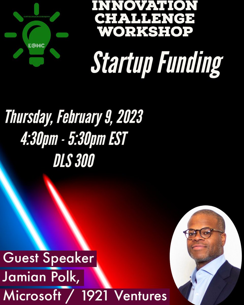 Join us on Thursday, February 9th, at 4:30 pm EST to hear from Jamian Polk about early-stage fundraising for your venture! 

Registration for the Innovation Challenge is currently open.  If you are interested in competing, fill out the form by going to: manhattancollege.formstack.com/forms/innovati…