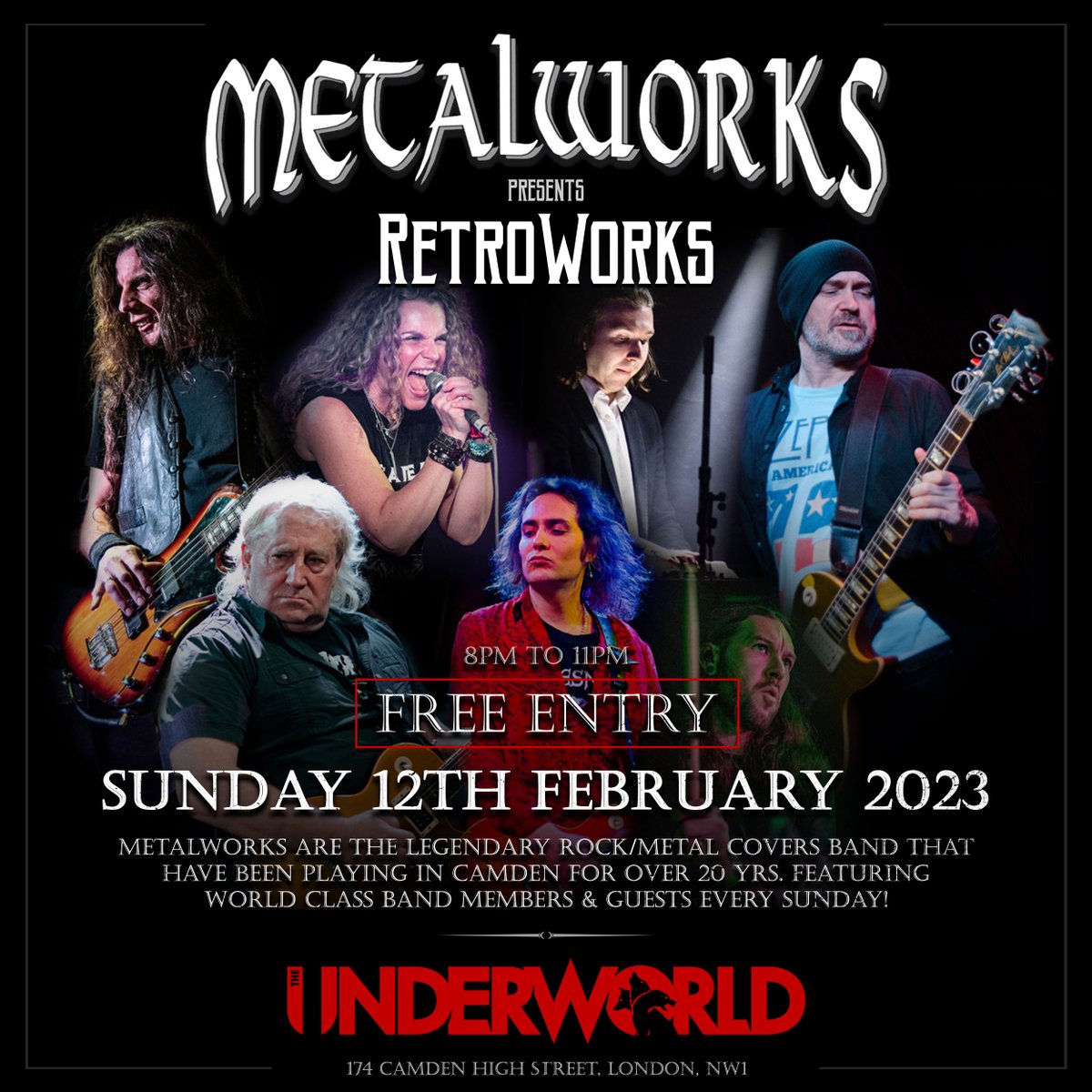 TheUnderworld's tweet image. This Sunday, #FREEENTRY 🔥 #RetroWorks returns to open for @MetalworksRock.

Classic Retro songs by Free, Cream, Lynyrd Skynyrd, Black Crowes, Jeff Beck &amp;amp; more....

Free Tickets: link.dice.fm/r7c7935217b8