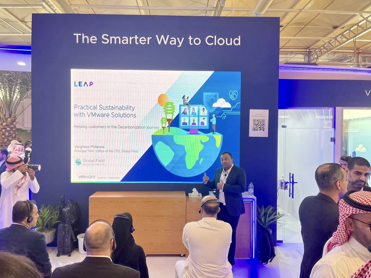 VPhilipose's tweet photo. Had a great opportunity to present #VMware #ESG, #Sustainability dashboards in @VMwareAriaOps  at @LEAPandInnovate #Riyadh in #VMware booth .. #Greenscore to help track decarbonization journey !! #Saudi2030vision #netzero #VMwareCXS #VMware_ME #vExpert https://t.co/63zetpIYJN