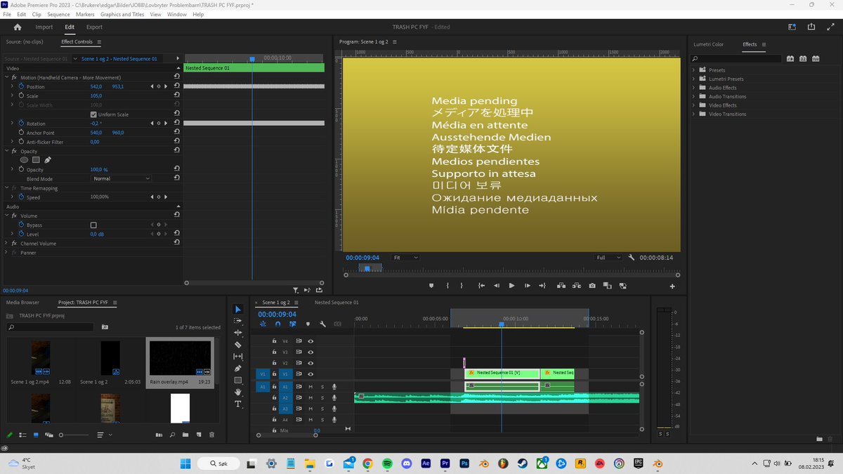 twicker159's tweet photo. @AdobeCare Since Premiere works at first, I used it to export every single video and import it to a project using only Premiere rendered files, but it still stops working after a while or when I close and open the project. https://t.co/fDU57RssCo