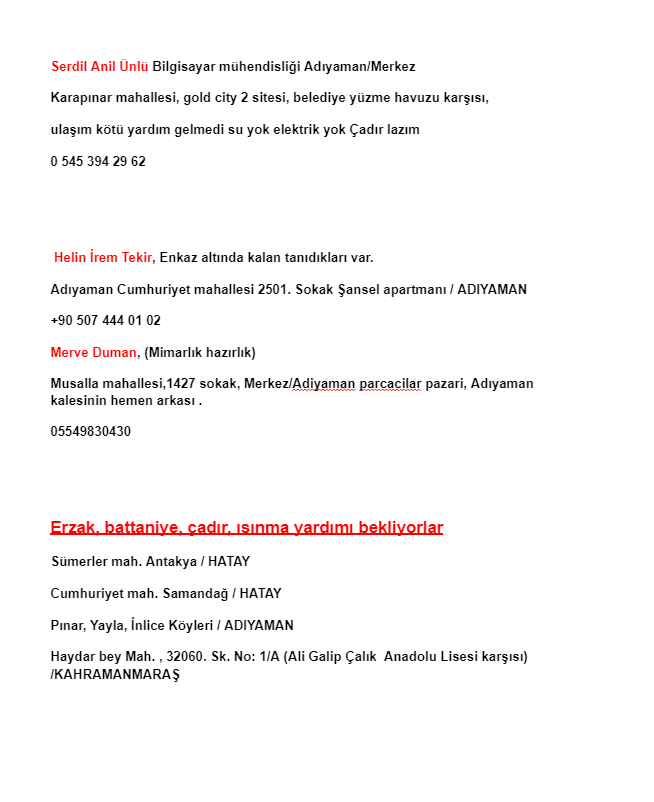 gtu_yardim's tweet photo. GTU deprem bölgelerinde olan öğrencilerin bilgileri (20:19 güncel). 
@GtuEduTr

Acil yardım bekliyoruz. 
@ahbap

Biz şuanlık bu kadar kişiye ulaşabildik. Listede olmayan tanıdıklarınızı ekleyebilirsiniz. https://t.co/sKyqoIYKrk