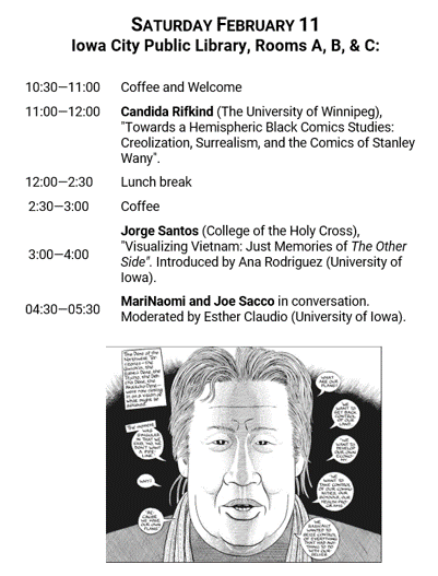 ComicsReckoning's tweet photo. Check out the amazing schedule we've prepared for the next 3 days! https://t.co/RzqtBHyHwR @ObermannCenter @uiowa @uiowaIMU @UILibraries @ICPL @Prairie_Lights @TeresaMangum #RacialReckoningComics #UI_RaceComics https://t.co/uRcfDC44O8