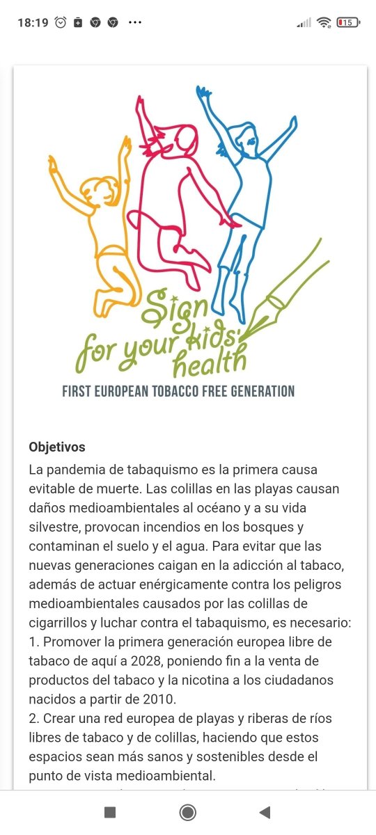 La iniciativa en la <a href="/ComisionEuropea/">Comisión Europea en España</a> para la primera generación europea sin tabaco. Apoya con tu firma en:

tfe-es.ensp.network

Carabassi referente europeo en protección medioambiental y sanitaria conta el tabaquismo.

<a href="/CarlosGlez2021/">Carlos González</a> <a href="/esther_dival/">Esther Díez</a> <a href="/carlesmolinag/">Carles Molina</a> 

@