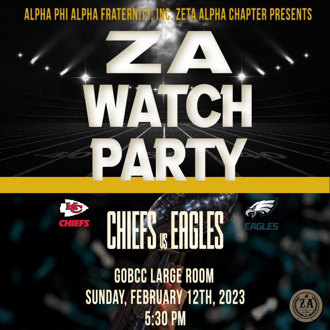 On Sundays, We Watch Football! 🏈

Come out this Sunday and enjoy the SUPER BOWL with the Zeta Alpha Chapter at the Gaines Oldham Black Culture Center! Food and Drinks will be Provided! 🥳 

Doors open at 5:06 pm
Game Starts at 5:30 pm

🚨RSVP on link in our bio for food!🚨