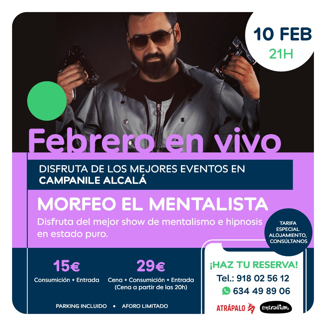 garena_plaza's tweet photo. Este viernes no te pierdas a Morfeo en Campanile. Nos traerá un show de mentalismo e hipnosis.
¡Qué no te lo cuenten! En 2022 nos visitó y 10 personas cayeron en su red de hipnosis de manera voluntaria y no se quedaron indiferentes.
https://t.co/uRM3vdteE7 https://t.co/BbQ6kCuzXC