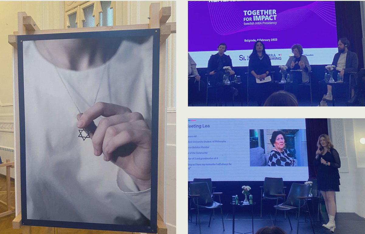 AlexandraBenAri's tweet photo. Fascinating insights during ‘Remember ReAct Revisited’ Hosted by @earthshapers @SweAmbBelgrade @TheIHRA. Was touched by the presentation of @IsraelMFA project #YourStoryIsMystory by Serbian young Jewish Leader Noa Fisher retelling the story of Leah, a Holocaust survivor. https://t.co/24K3EXKDIo