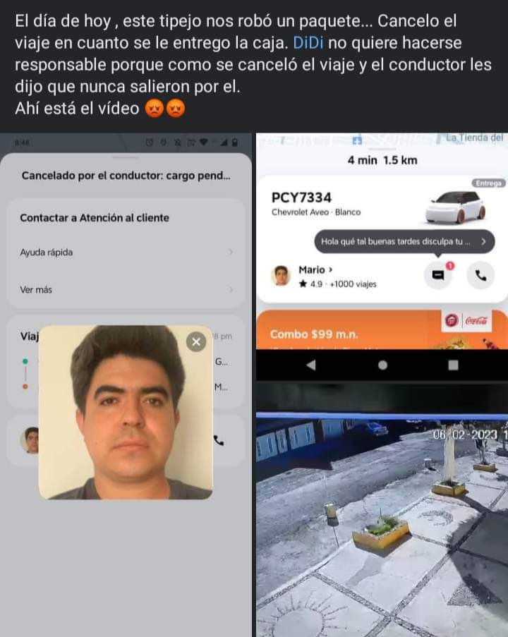 HalconOnce's tweet photo. OTRA MÁS DE @DiDi_Mexico y su pésimo servicio, conductor de nombre “Mario” abordo de un Aveo Blanco con placas PCY7334, entregaría un paquete de #CasasAleman #Gam a #Ecatepec jamás lo entregó y huyó con el argumentando que cancelaron el viaje. ¡Tenga cuidado! https://t.co/n2Fo7bSk1r