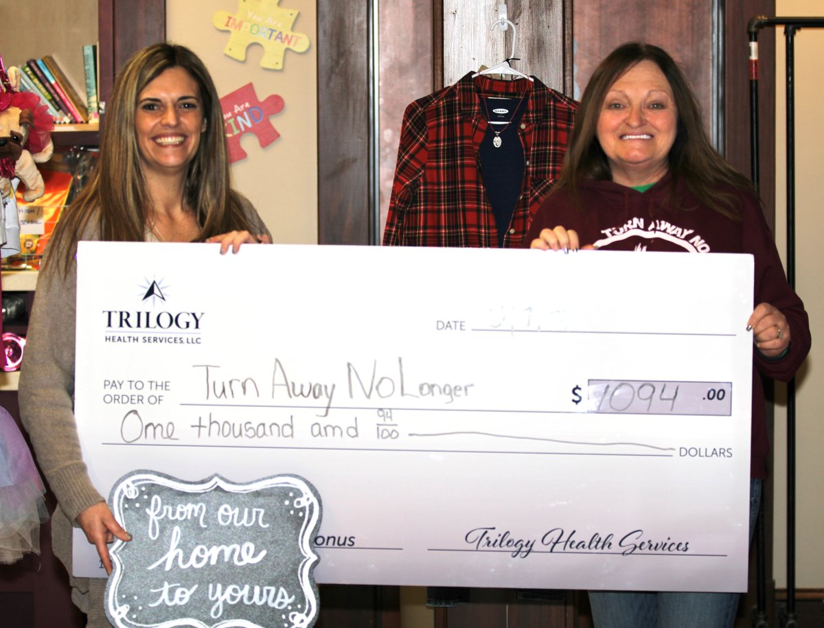 Bethany Pointe presented Turn Away No Longer just over $1,000 along with other donations.  This Charity provides items for children placed in foster care. We are honored to give back to our community! #WhyITrilogy #SeniorLiving #TrilogyDreams