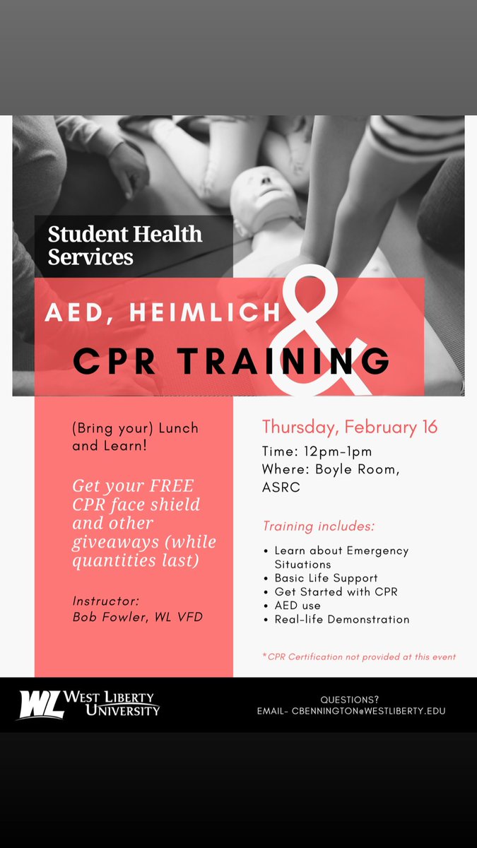 WLActivities's tweet image. Come to a lunch and Learn next week with Student Health Services! Bring your lunch and learn more about CPR, AEDs and more!