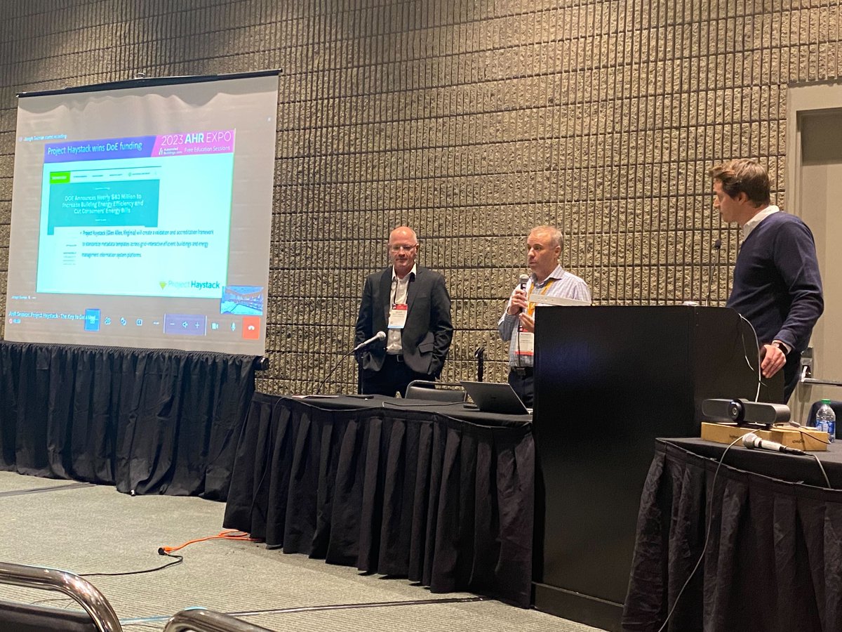 Great crowd for the @ahrexpo #ProjectHaystack session! Richard McElhinney educated people about Project Haystack; Alex Rohweder shared how @haystackTagging is solving problems for the industry; and Scott Muench to shared use cases. Save the date for @haystackconnect: June 5-7!