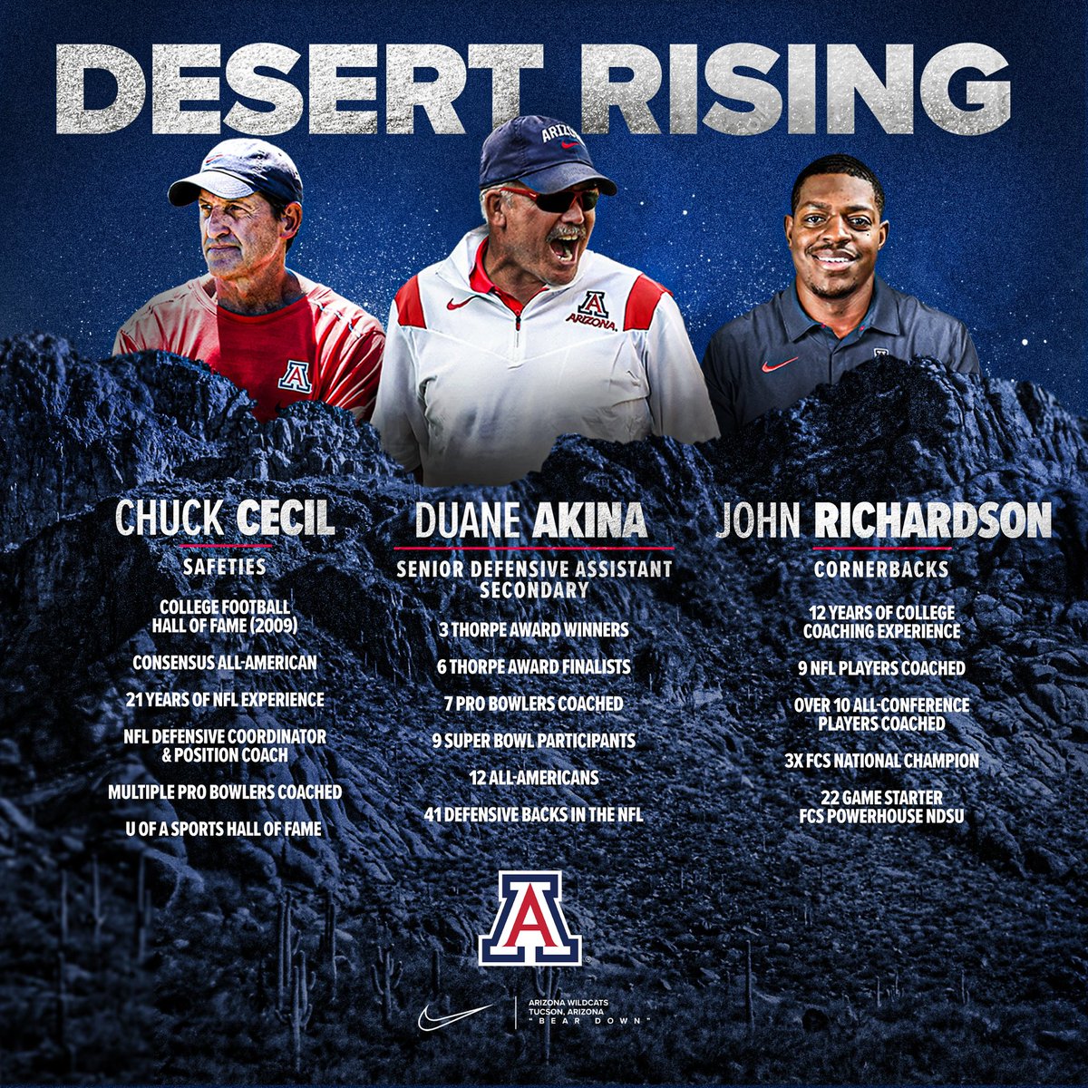 ArizonaFBall's tweet photo. Return of the Swarm.

Introducing your 2023 Secondary Coaches.

#ItsPersonal | #RiseWithUs https://t.co/hTesRfu6Jv