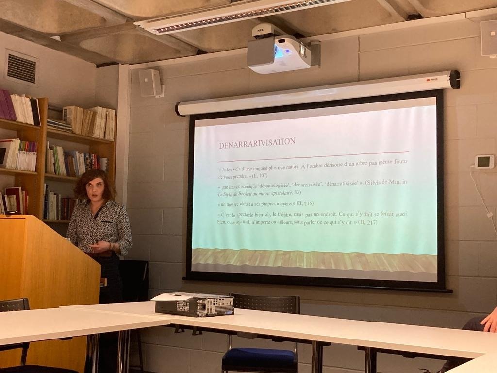 <a href="/MazeMegane/">Megane Mazé</a> presented an excellent paper at <a href="/TCDsllcs/">Languages, Literatures & Cultural Studies at TCD</a> French department research seminar. She explored processes of denarrativisation and depistolarisation in Samuel #Beckett's correspondence. Looking forward to the next steps of this fascinating project!