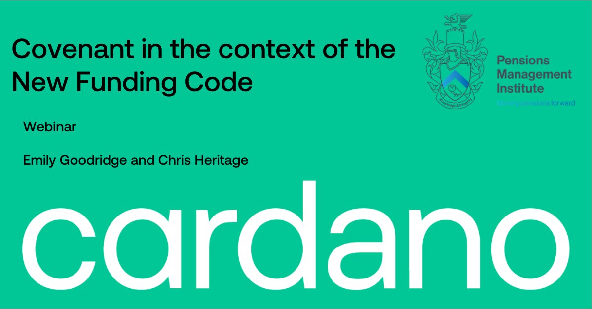 CardanoUK's tweet image. Watch our #webinar where we explore practical #Covenant considerations in the context of the #FundingCode Consultation. The new regime goes live from October 2023, this webinar will help you think about what it means for your #BNPension schemes. bit.ly/3DN9qJ5