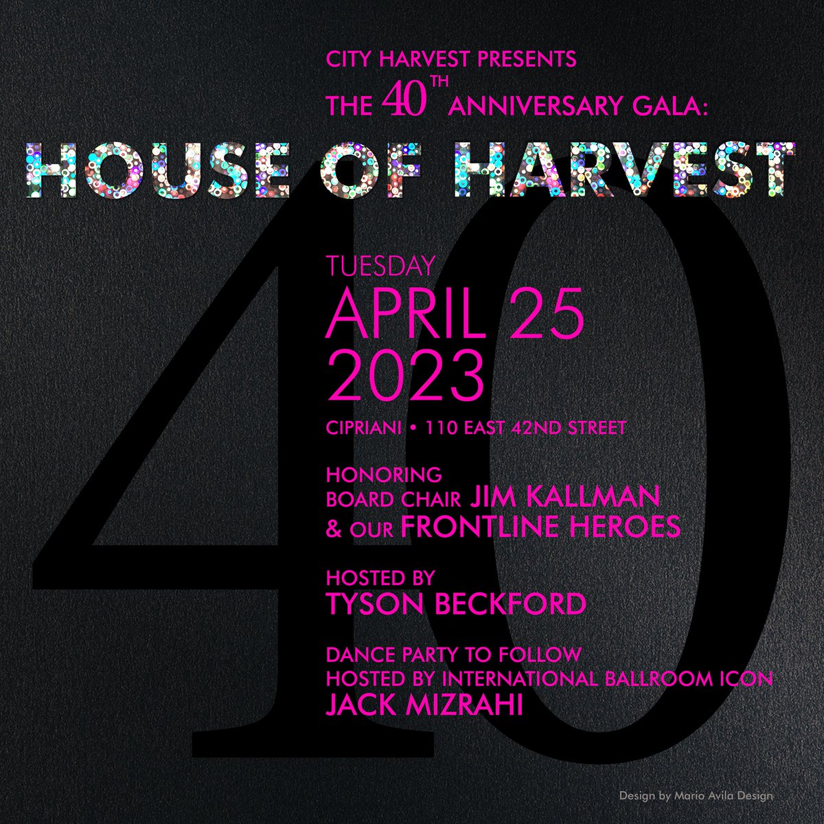 City Harvest (@cityharvest) on Twitter photo We're thrilled to announce City Harvest Presents The 40th Anniversary Gala: House of Harvest on April 25! Hosted by the incredible <a href="/tysoncbeckford/">Tyson C Beckford</a>, the evening will mark 40 years serving NYC while honoring Board Chair Jim Kallman and our Frontline Heroes. We're thrilled to announce City Harvest Presents The 40th Anniversary Gala: House of Harvest on April 25! Hosted by the incredible <a href="/tysoncbeckford/">Tyson C Beckford</a>, the evening will mark 40 years serving NYC while honoring Board Chair Jim Kallman and our Frontline Heroes.