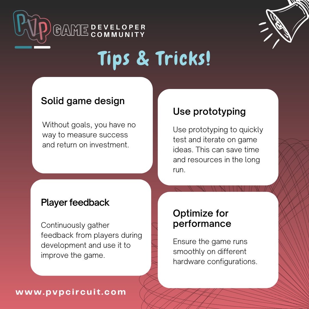 PVPcircuit's tweet photo. Get ahead of the game with these development tricks. Take your game to the next level with these tried-and-true tricks. For more follow @pvpcircuit
#gamingtips #gametricks #games #gamer #IndieGameDev #gamedevs #unity #GDC23 #indiegames #gamergirl #gamedevelopment #gamedesign https://t.co/LVrQjK7vSh