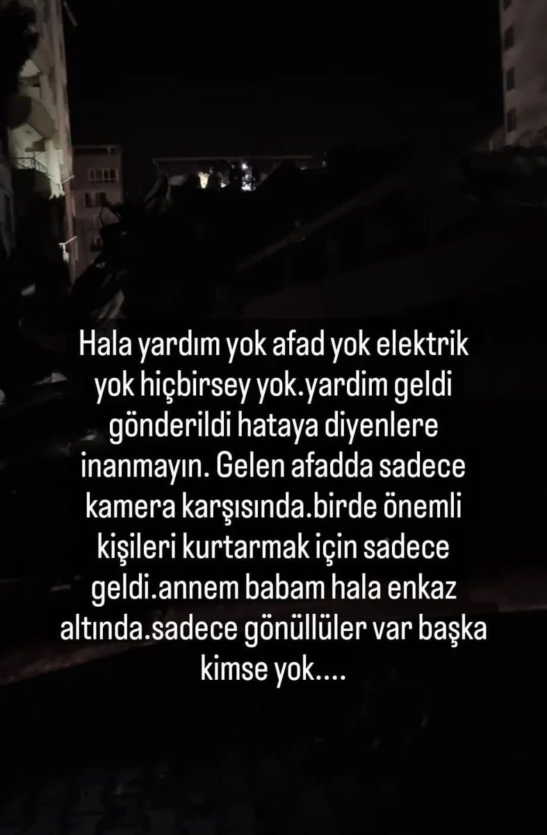 cbneverdies's tweet photo. ❗️ACİL ❗️

EKİP YOK VİNC YOK HİÇBİR YARDIM YOK

Ürgenpaşa Mahallesi 75. Yıl Bulvarı Ogün Apartmanı Hatay/Antakya

 Gülcan Sulu ve Beyazıt Sulu https://t.co/tXTEiUr2wf