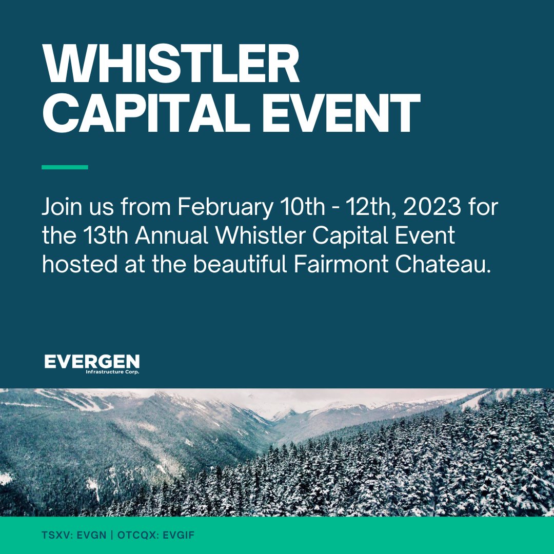 EverGenInfra's tweet photo. Countdown to Whistler Capital Event - 2 days! Meet us at the stunning Fairmont Chateau from Feb 10-12 to talk all things EverGen Infrastructure.
Event details: https://t.co/T6x1UzkUU5
TSXV: #EVGN | OTCQX: #EVGIF
#Whistler #CEM #EverGen #RNG https://t.co/Nx2QVJq1wT