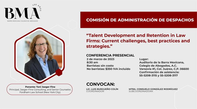FordhamLawINTL's tweet photo. On March 2nd, our very own Toni Jaeger Fine will be giving a lecture entitled "Talent Development and Retention in Law Firms" in Mexico City. For more information, click the following link:  https://t.co/oj4inaxYsc
#FordhamLaw #llm #GoRams! #International https://t.co/Fu6qxdukYc
